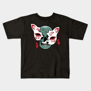 Japanese kitsune mask with skull Kids T-Shirt